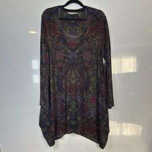 Soft Surroundings Women M Asymmetrical Hem Print Sweater Dress Long Sleeve Gray